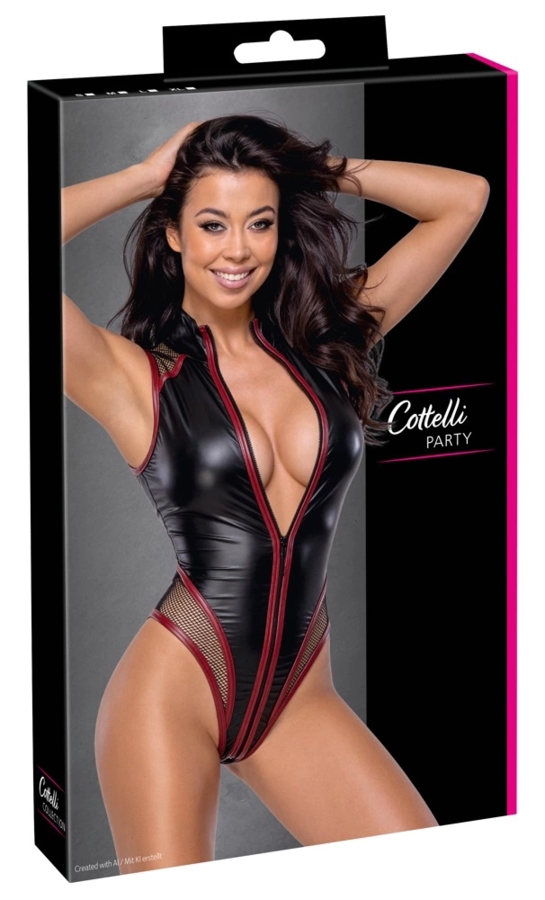 Cottelli Body Net Insert M czarny mat z siateczką i 3-drożnym zamkiem, fason string