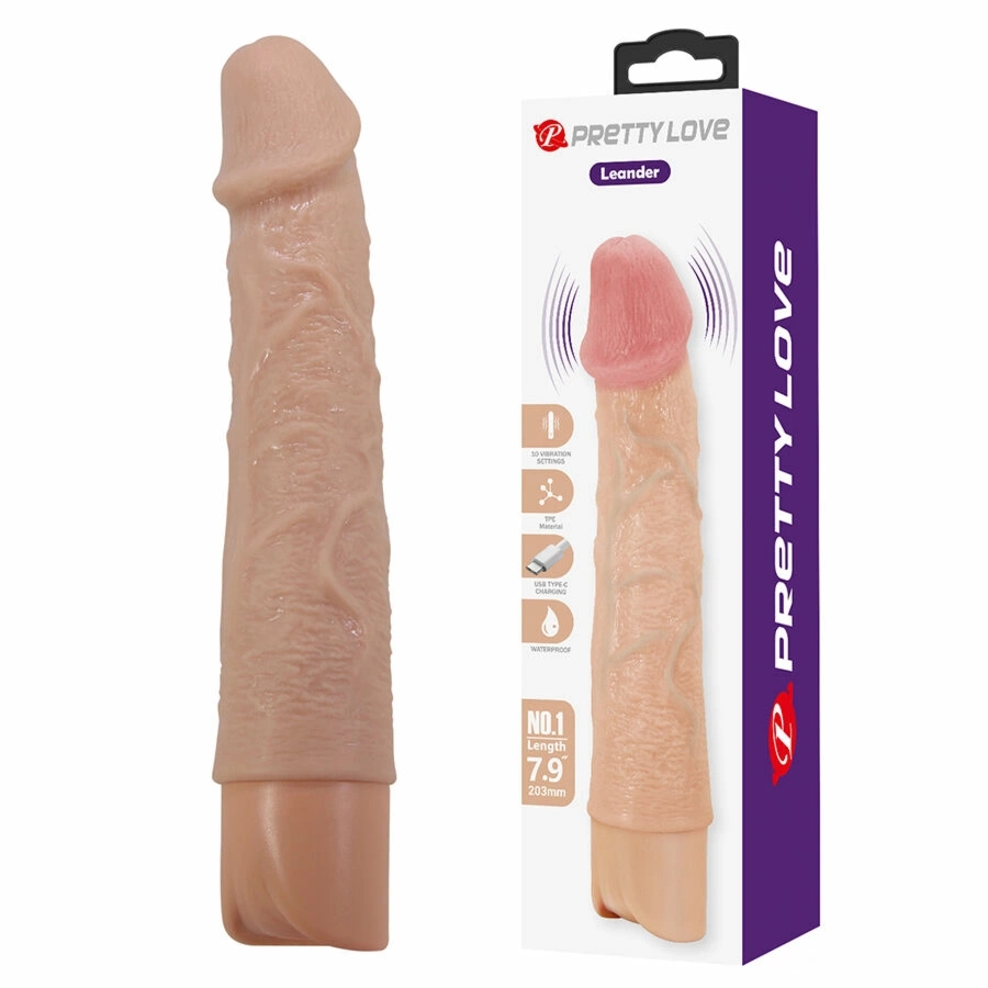 PRETTY LOVE Leander elastyczny wibrator z 10 trybami, USB-C, naturalna faktura, 20 cm