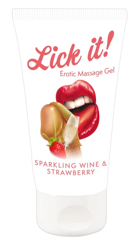 Lick It Żel do masażu truskawka-wino 50ml – wegański, wodna baza, delikatny aromat