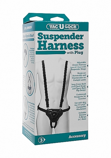 REGULOWANA UPRZĄŻ Z SZELKAMI- CZARNA 1090-50-BX - Suspender Harness With Plug - Black