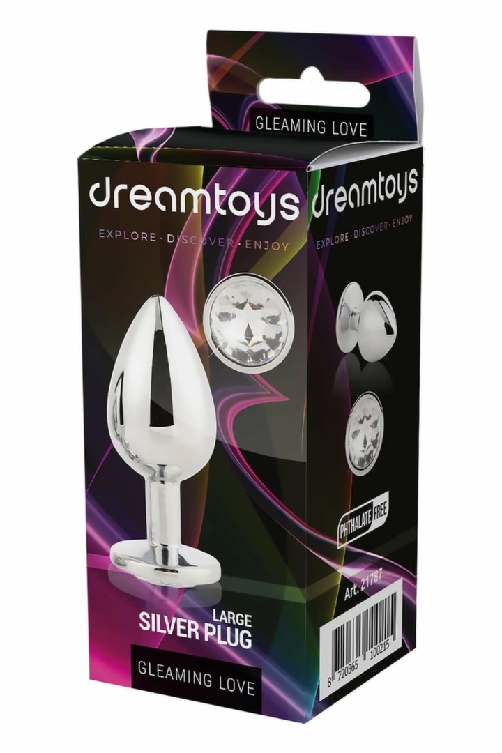 GLEAMING LOVE Silver Plug Large aluminiowy model z kryształem, 9,5 cm, srebrny