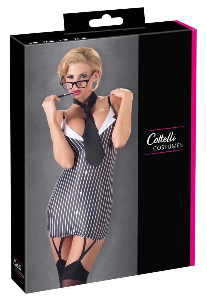 Cottelli Costumes Strój Sekretarki Mini Sukienka M – regulowane ramiączka, kołnierzyk i krawat