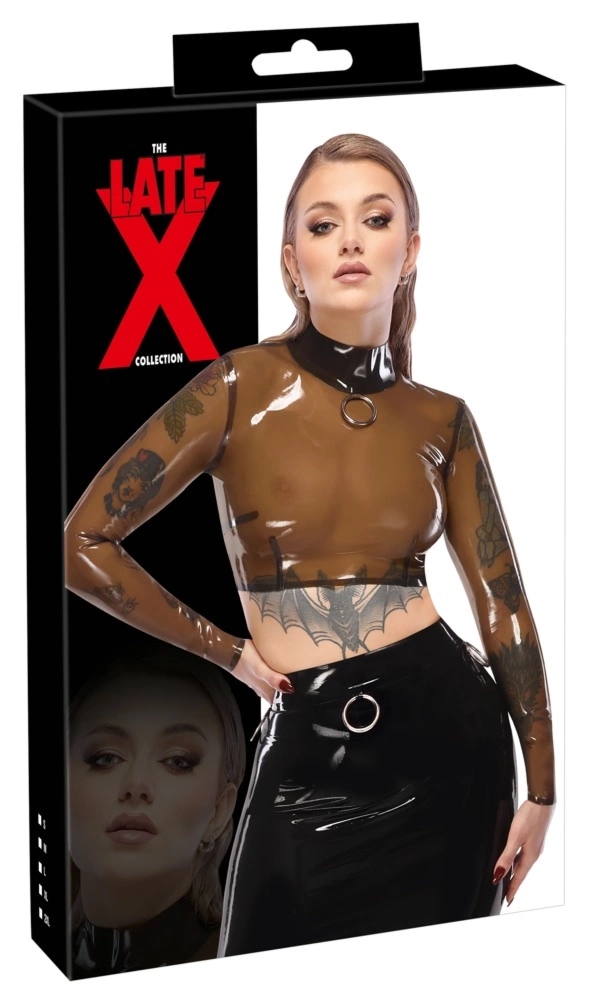 LateX Koszulka Lateksowa Transparentna Czarna M z Długim Rękawem i Pierścieniem