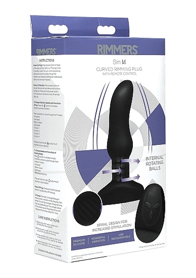 Obrotowy korek analny na sterowanie - Slim M Curved Rimming Plug with Remote Control - czarny AF934