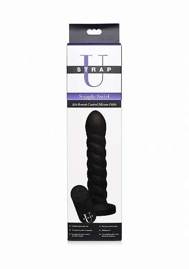 Sprężyste dildo spiralne z pilotem - SU Supple Swirl 21x Remote Control Silicone Dildo - czarne AF937