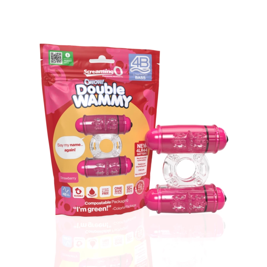 The Screaming O Double Wammy Pink – różowy podwójny wibrujący pierścień SEBS, 5 trybów