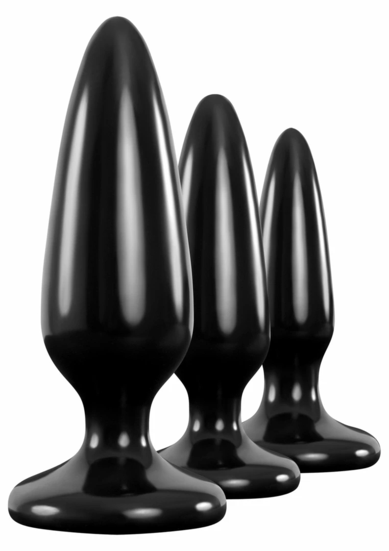 Renegade Pleasure Plug Trainer Kit – zestaw anatomiczny TPE 3 szt., z przyssawką, czarny, NS Novelties