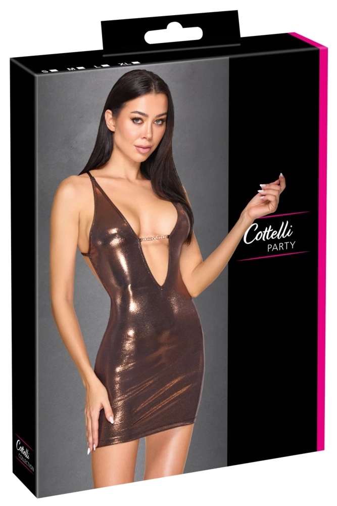 Cottelli PARTY Mini Dress and String XL, rożowo-złoty połysk, regulowane paski i łańcuszki