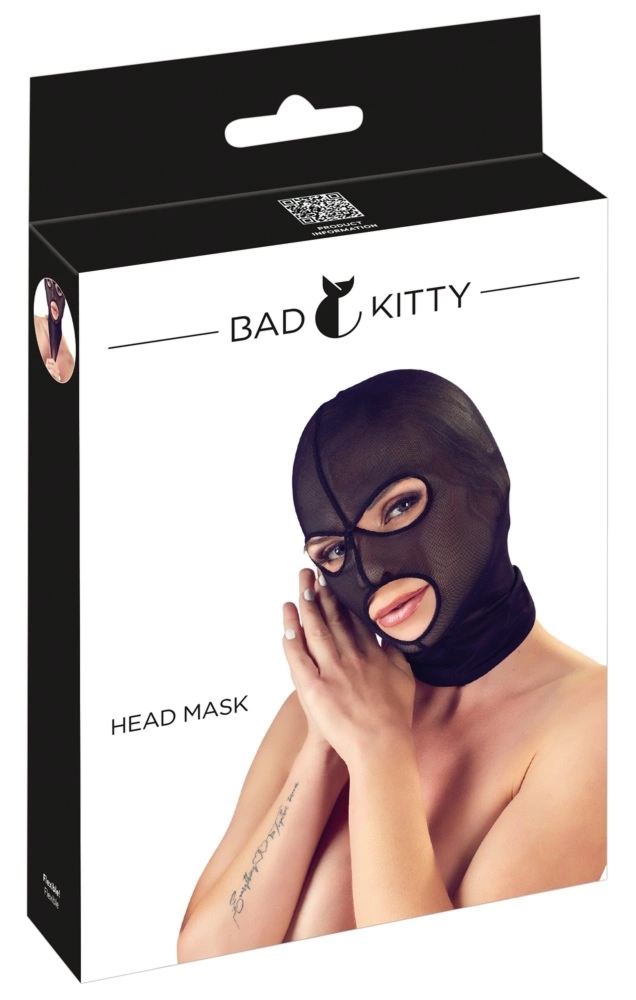 Bad Kitty Powernet Czarna Maska Anatomiczna, otwarte oczy i usta, półprzezroczysta