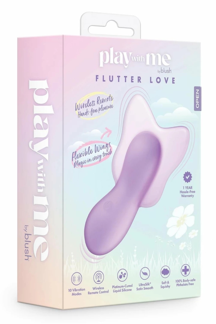 PLAY WITH ME FLUTTER LOVE fioletowy masażer z pilotem, silikon UltraSilk®, elastyczne skrzydełka