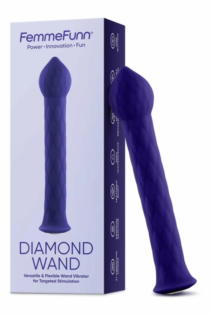 FemmeFunn Diamond Wand Dark Purple elastyczny masażer, 21 trybów, silikon medyczny, IPX7