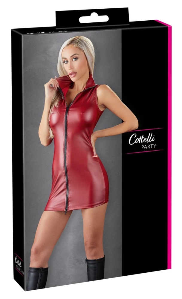 Cottelli PARTY mini sukienka XL czerwona, czarny zamek dwukierunkowy, elastyczna tkanina