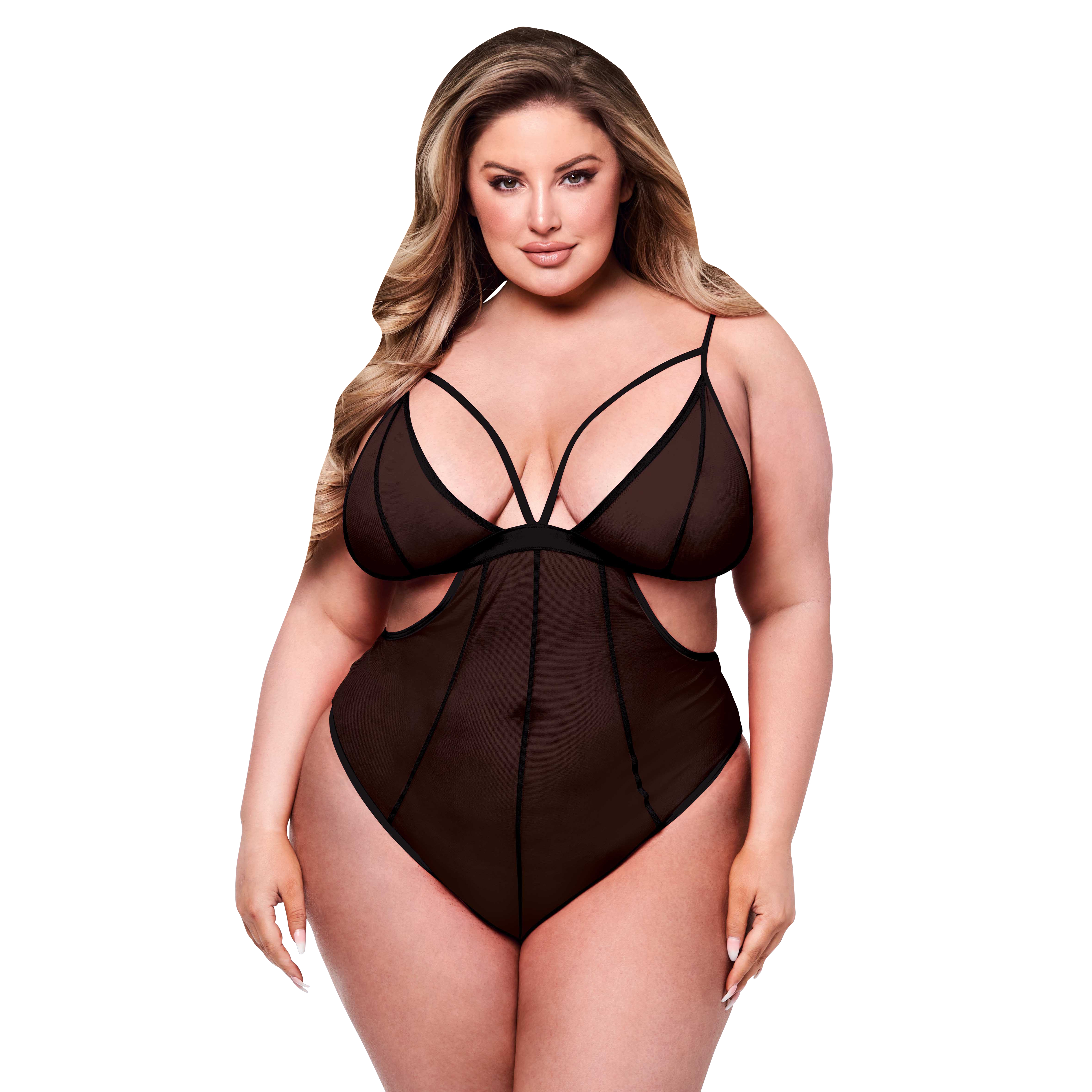 Baci - Seksowne Siateczkowe Body Bez Kroku Czarne Plus Size