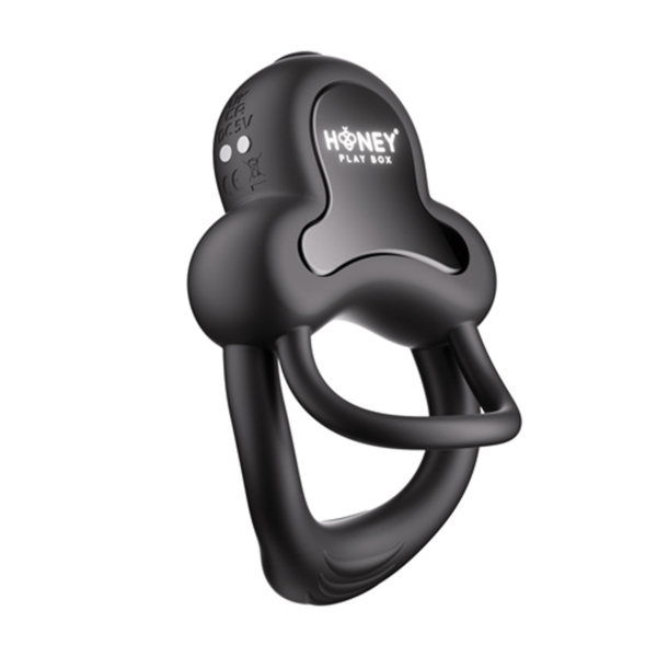 HONEYPLAYBOX - WIBRUJĄCY PODWÓJNY PIERŚCIEŃ NA PENISA ZE STYMULATOREM ŁECHTACZKI STEROWANY APLIKACJĄ CZARNY