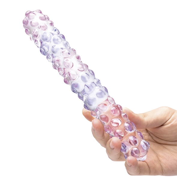 Duże dildo szklane z wypustkami - Glas Purple Rose Nubby Dildo
