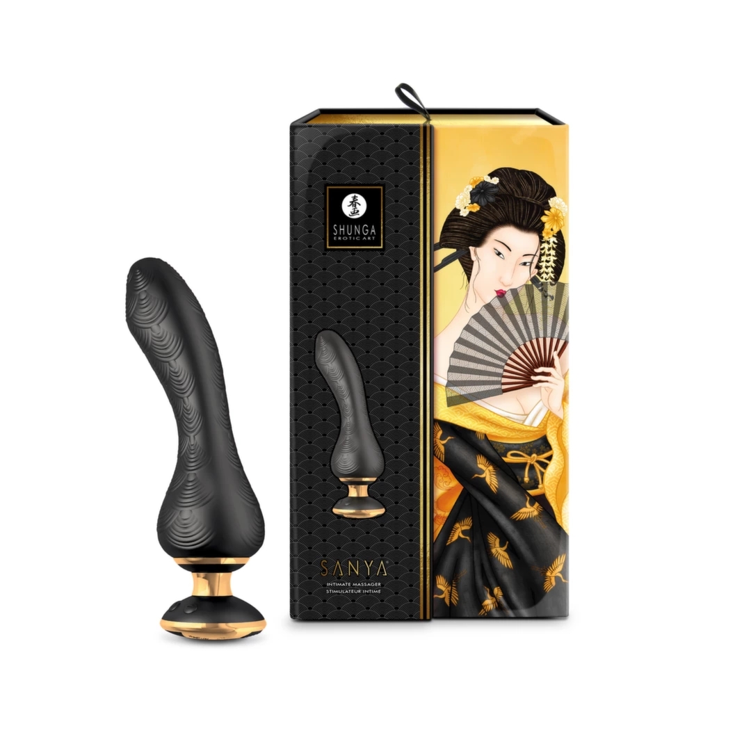 Shunga Sanya Black - Wibrujący model silikonowy, czarny, 18,5 cm