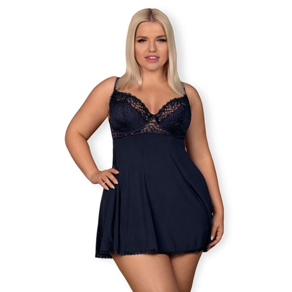 Zmysłowa granatowa koszulka - Obsessive Drimera Babydoll & Thong Blue XXL