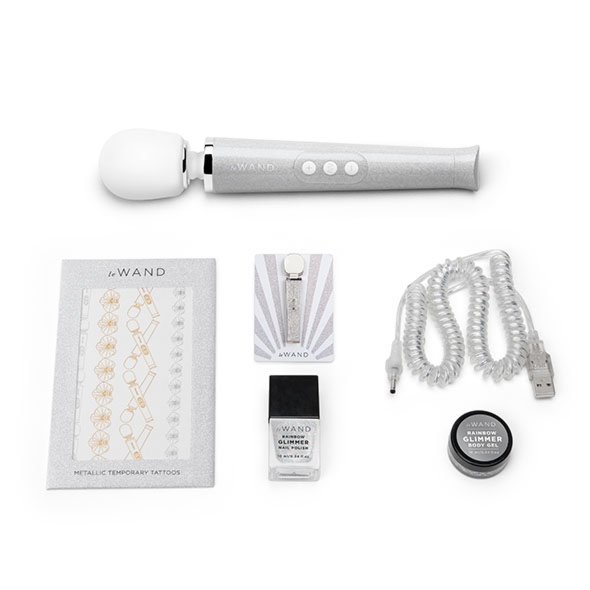 Masażer różdżka błyszczący brokatem - Le Wand Petite All That Glimmers Rechargeable Vibrating Massager Biały