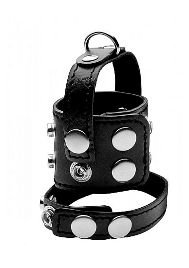 XR BRANDS STRICT - Skórzany pierścień na penisa i jądra STRETCHER