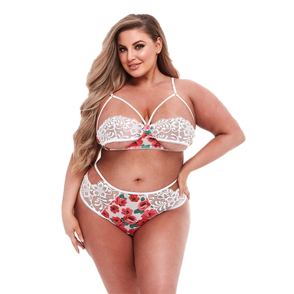 Komplet dwuczęściowy z kwiatami i koronką - Baci - White Floral & Lace Bra Set Queen Size