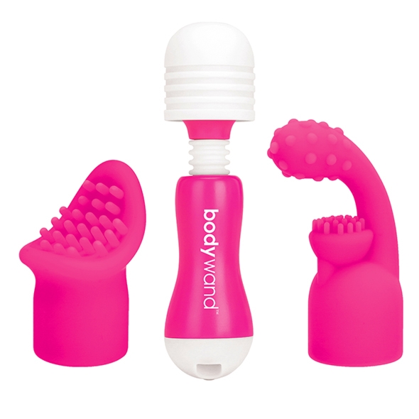 Mini masażer z nakładkami - Bodywand Rechargeable Mini with Attachment  Różowy