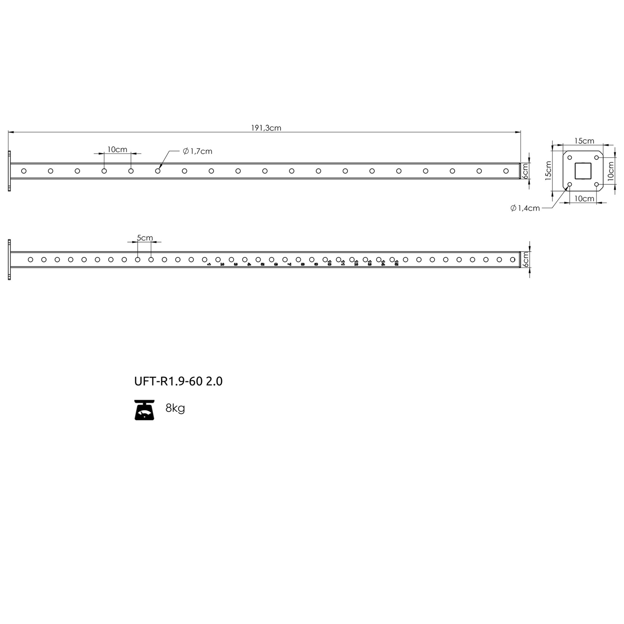 S�up g��wny 190 cm do klatek RIG COMPACT 60x60 - UpForm