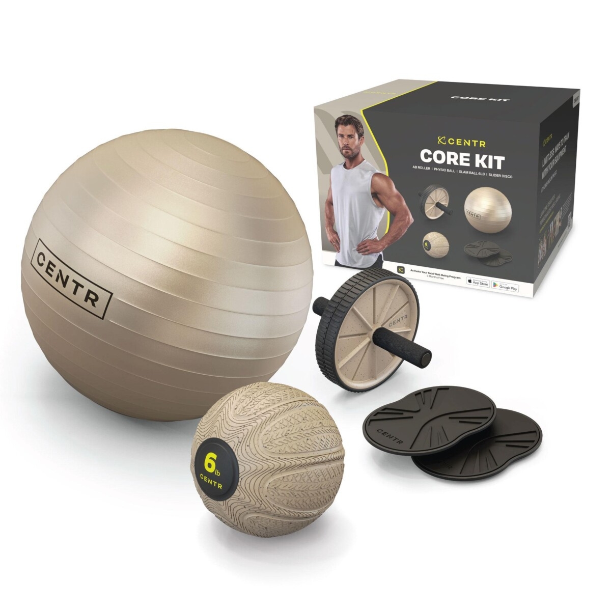 Zestaw Centr Core Kit - piłka, slamball, ab roller, slider disc (CAK)