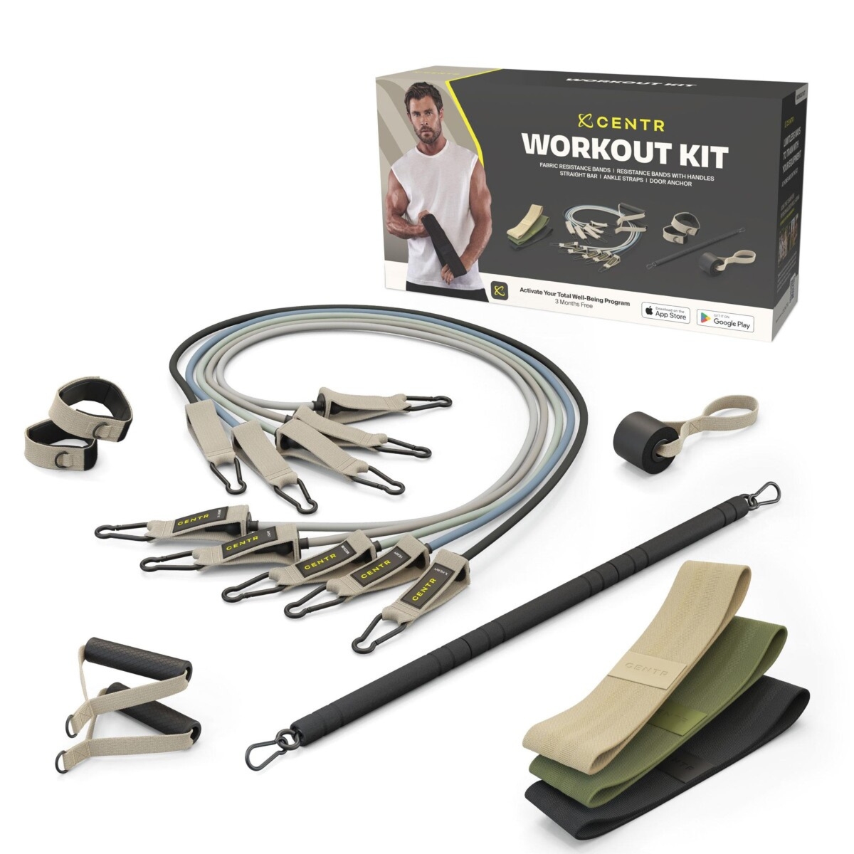 Zestaw Centr Workout Kit - 3szt gum oporowych, 5 ekspander�w, 1 gryf (CWK)