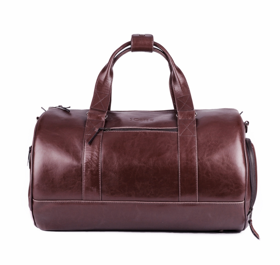 Image of Torba weekendowa SOLIER bordowa SL19 brown maroon skórzana