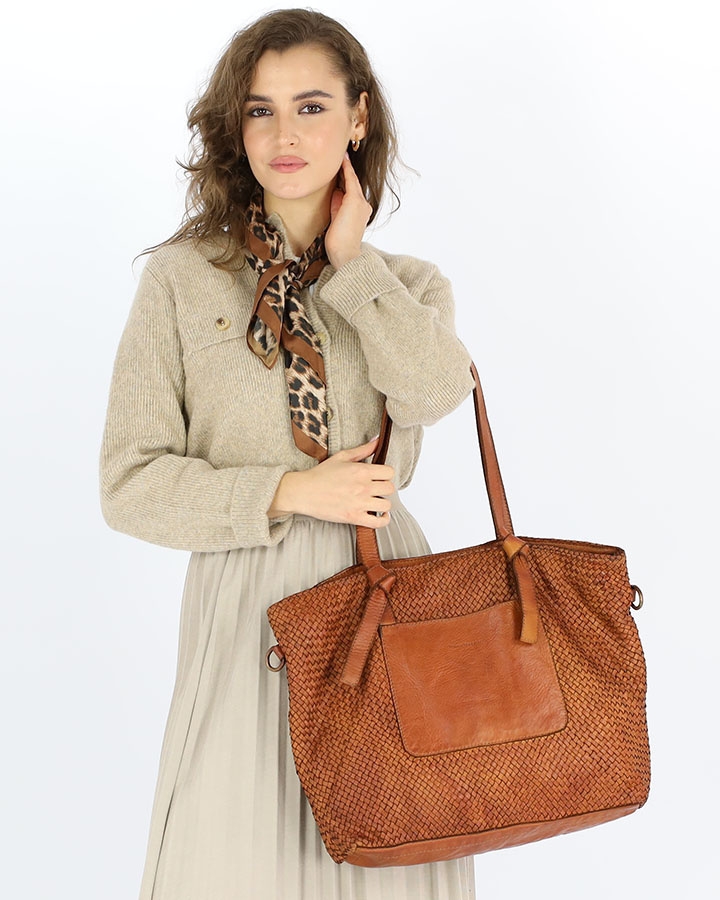 Image of Shopperka pleciona MARCO MAZZINI brąz camel v243b