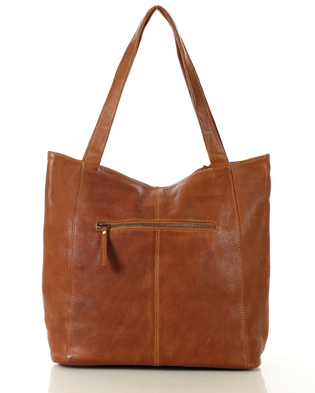 Image of Miękka torba typu shopper skórzana na ramię - MARCO MAZZINI - brąz camel