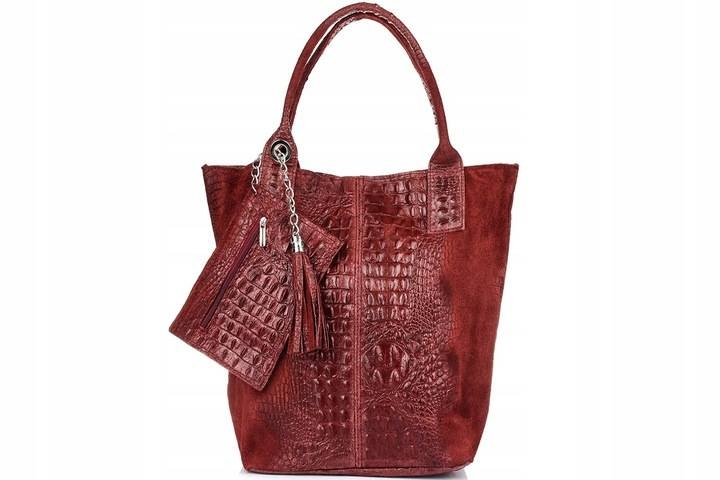 Image of Shopper bag bordowy skórzany croco L94