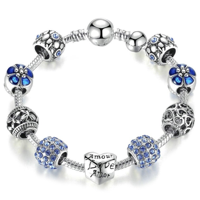 Image of Bransoletka damska SREBRNA modułowa blue CHARMS