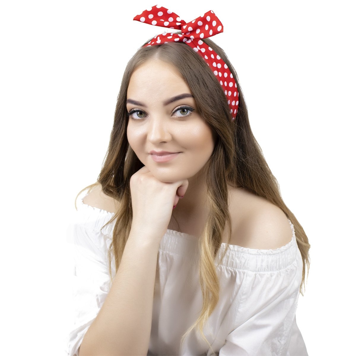 Image of OPASKA DO WŁOSÓW czerwona PIN UP kropki WIĄZANA