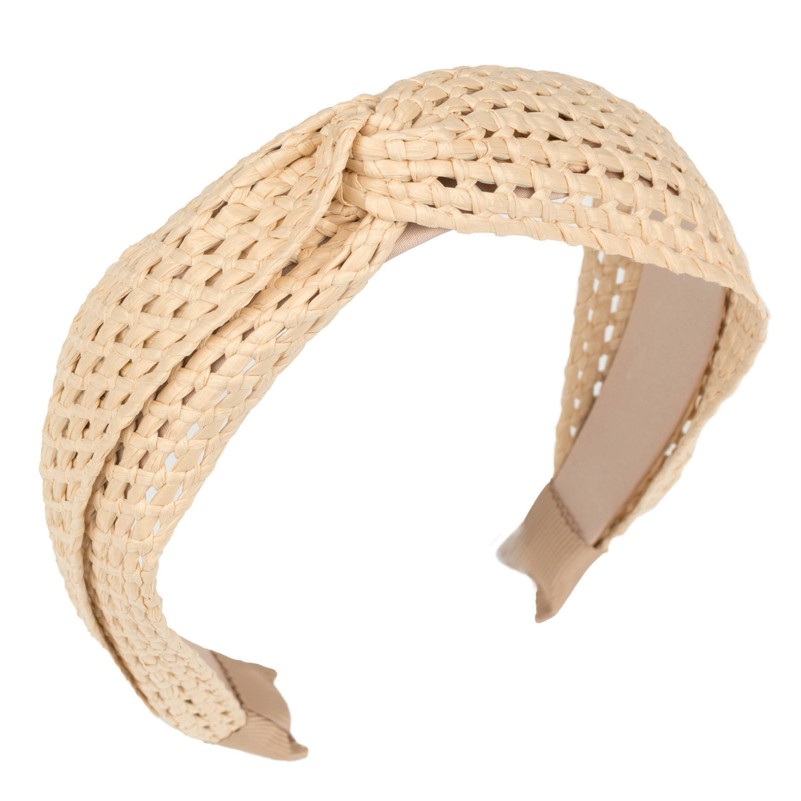 Image of OPASKA DO WŁOSÓW szeroka ażurowa pleciona SŁOMIANA rattan rafia NA LATO