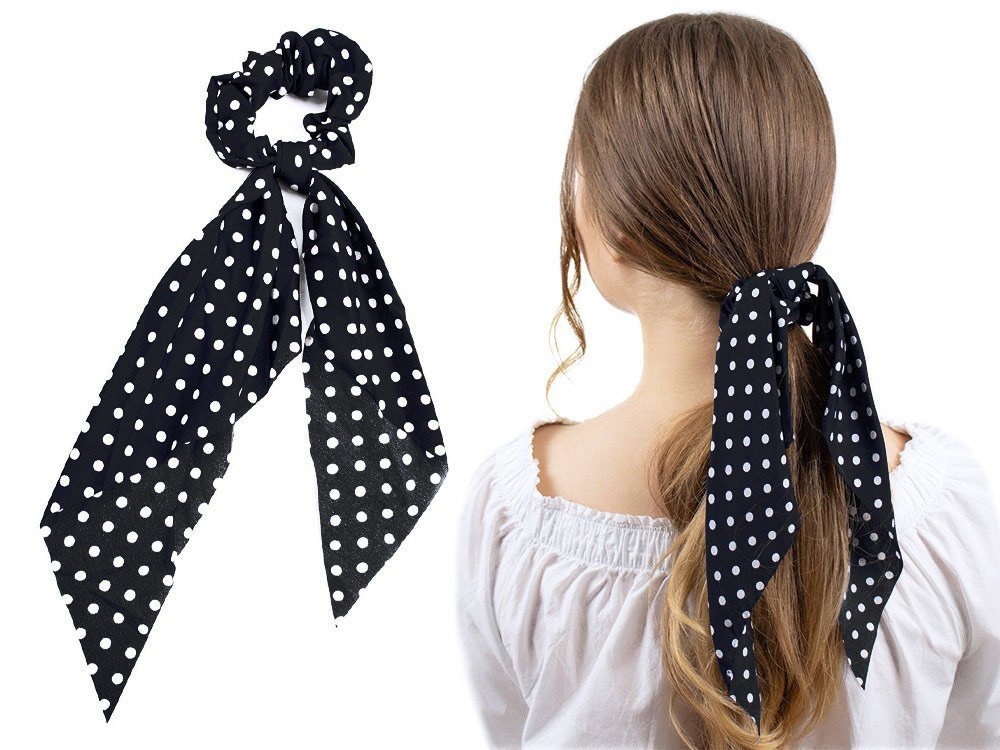 Gumka do włosów apaszka kropki czarna scrunchies