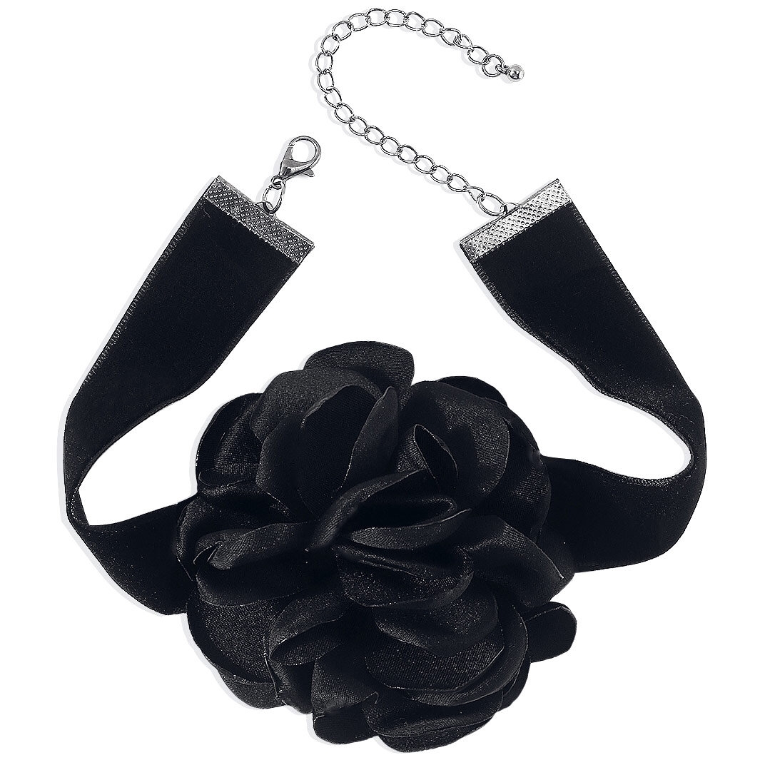 Image of Naszyjnik CHOKER ozdobny KWIAT na szyjęRÓŻA elegancki czarny