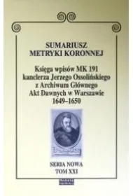 Sumariusz metryki koronnej. Księga wpisów MK 191
