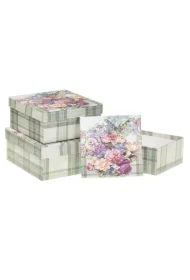 Pudełko kwadrat 3 szt kwiaty krata