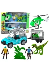 Zestaw z dinozaurem samochód +helikopter + figurki