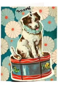 Karnet B6 i zawieszka z kopertą - Pies i bęben