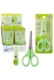 Nożyczki szkolne z osłonką oburęczne zielone 14cm