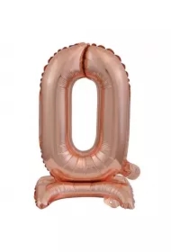 Balon foliowy mini cyfra 0 na stojaku różowe złoto