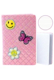 Notatnik B6/80K linia brokat naszywki różowy