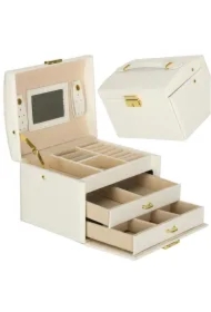 Szkatułka kuferek na biżuterię z szufladami biała