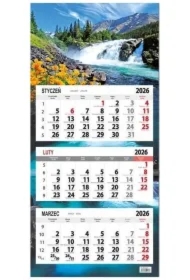 Kalendarz 2026 trójdzielny Wodospad