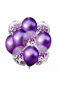 Balony fiolet metalik i konfetti