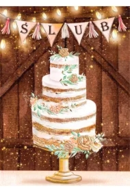 Karnet B6 Ślub z kieszonką - Tort boho