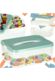 Organizer pudełko pojemnik na klocki zabawki drobiazgi z pokrywą przegródkami