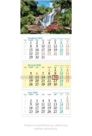 Kalendarz ścienny 2026 trójdzielny Kaskada